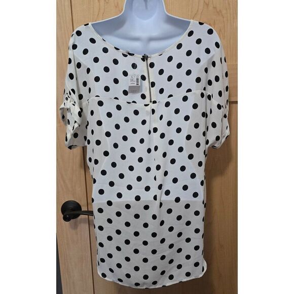 Maurices Polka Dot Womens Top With Zipper & Rolled Sleeves - Large - Picture 3 of 5
